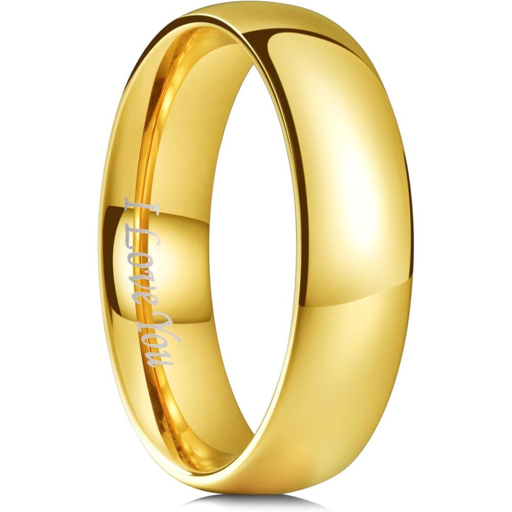 imageKing Will 316L Stainless Steel Wedding Band for Men Women28mm Width Wedding Ring in BlackSliverGold Plated Laser I Love You High Polished Dome Style Promise Ring Comfort Fit Size 415BGoldPlated6mm