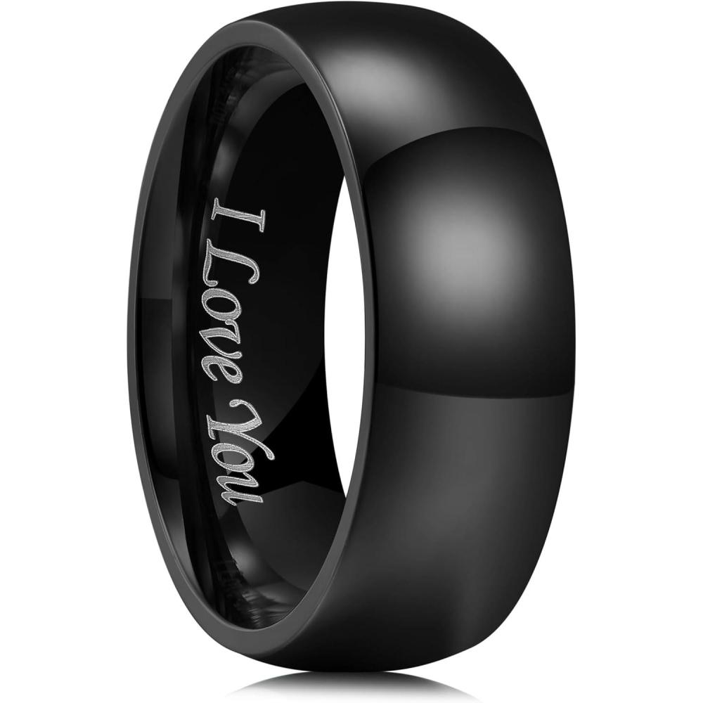 imageKing Will 316L Stainless Steel Wedding Band for Men Women28mm Width Wedding Ring in BlackSliverGold Plated Laser I Love You High Polished Dome Style Promise Ring Comfort Fit Size 415DBlack8mm