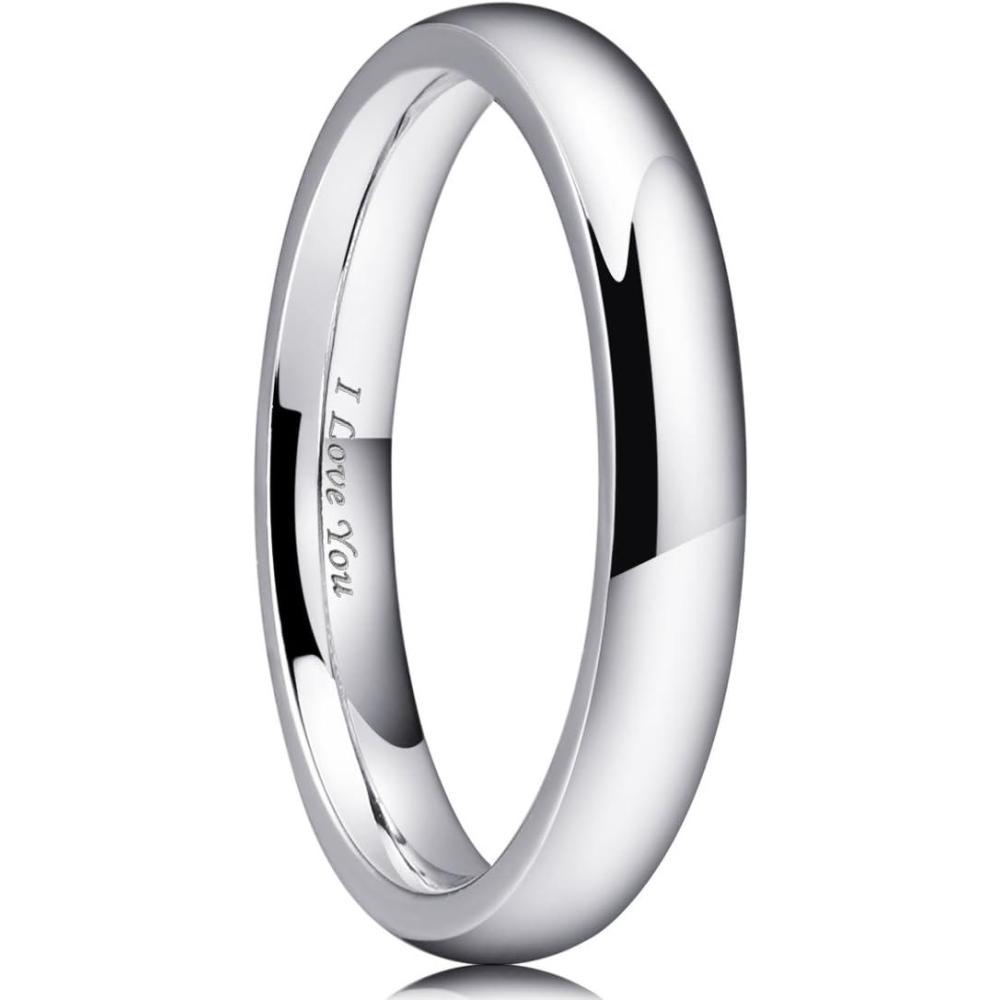 imageKing Will 316L Stainless Steel Wedding Band for Men Women28mm Width Wedding Ring in BlackSliverGold Plated Laser I Love You High Polished Dome Style Promise Ring Comfort Fit Size 415ASliverPlated3mm