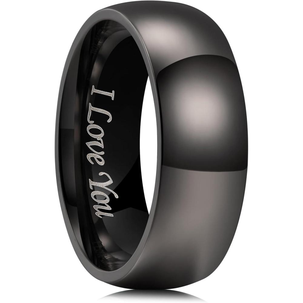 imageKing Will 316L Stainless Steel Wedding Band for Men Women28mm Width Wedding Ring in BlackSliverGold Plated Laser I Love You High Polished Dome Style Promise Ring Comfort Fit Size 415EGunmetal Gray8mm