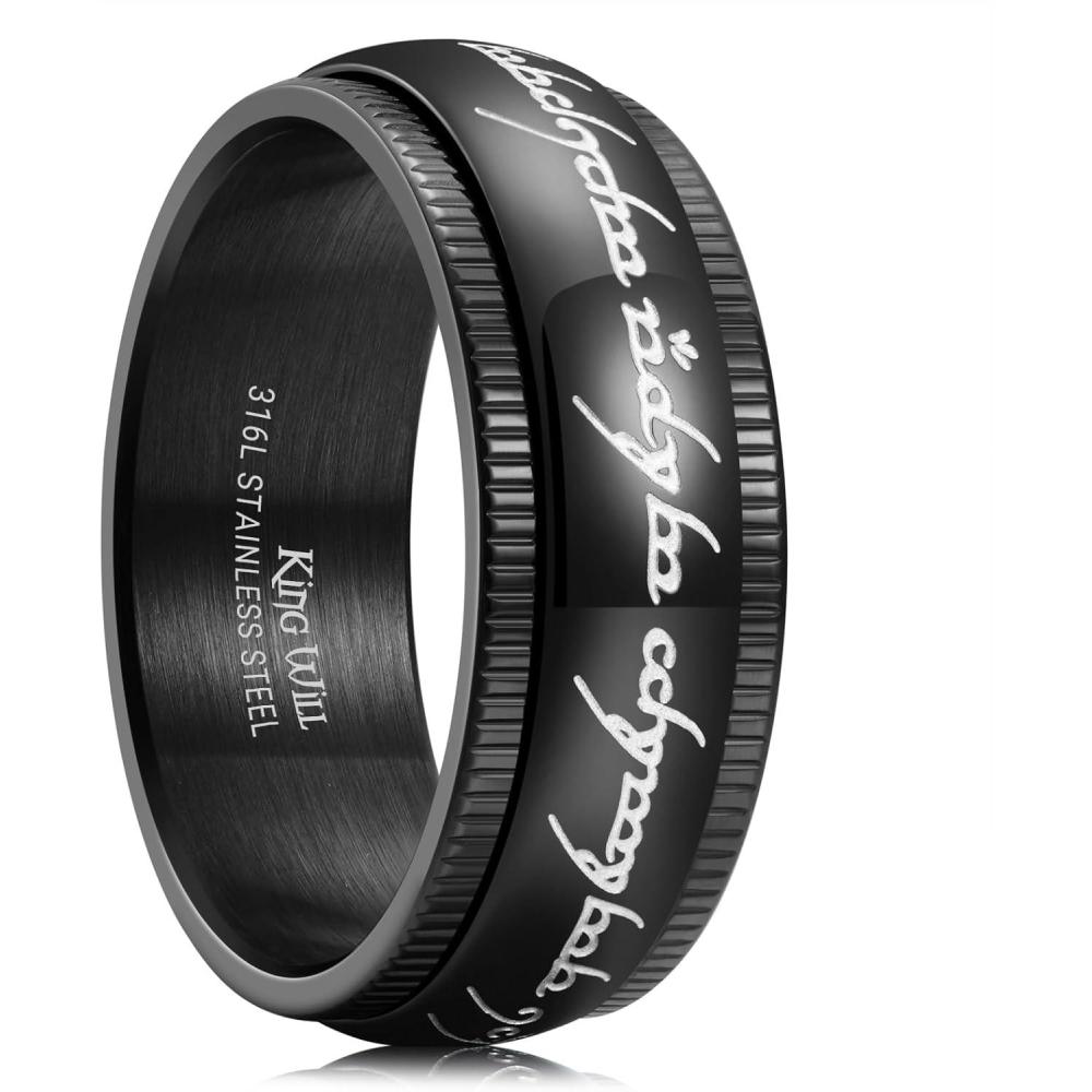 imageKing Will 316L Stainless Steel Wedding Band for Men Women8mm GoldBlackSliver Fidget Spinner Wedding Ring High Polished with Unique Pattern Design Comfort Fit Size 714SpinnerBlack