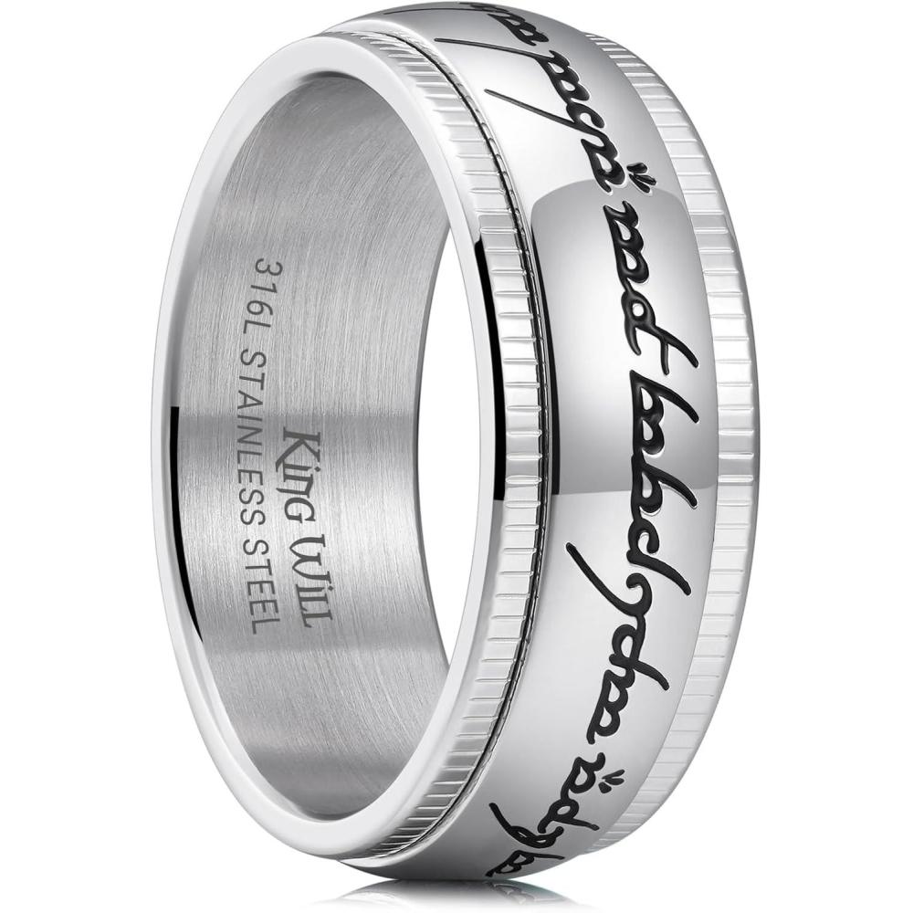 imageKing Will 316L Stainless Steel Wedding Band for Men Women8mm GoldBlackSliver Fidget Spinner Wedding Ring High Polished with Unique Pattern Design Comfort Fit Size 714SpinnerSliver