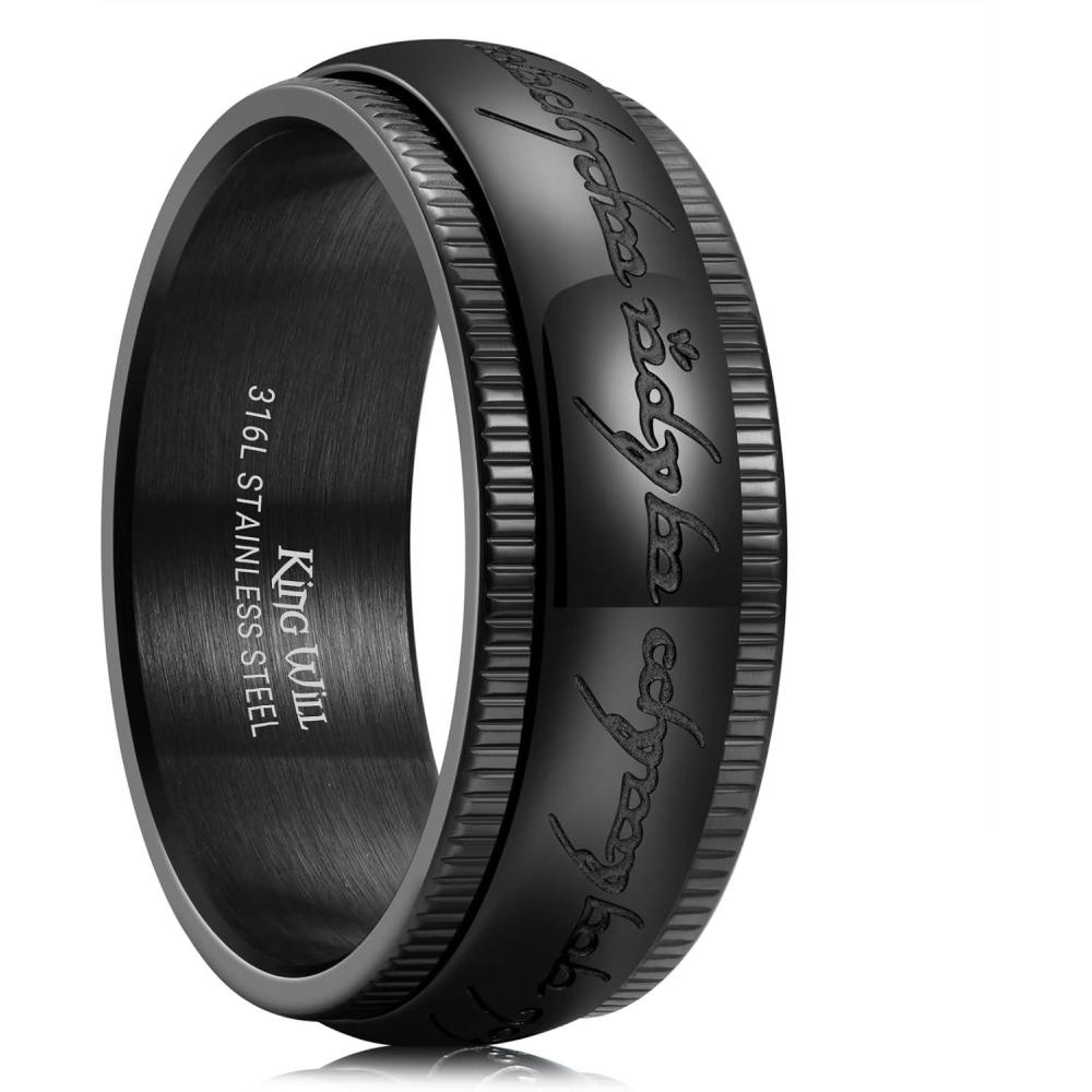 imageKing Will 316L Stainless Steel Wedding Band for Men Women8mm GoldBlackSliver Fidget Spinner Wedding Ring High Polished with Unique Pattern Design Comfort Fit Size 714BBlack