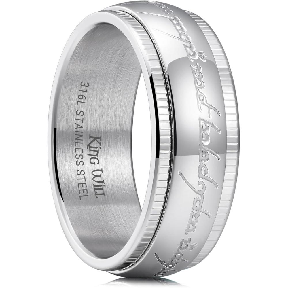 imageKing Will 316L Stainless Steel Wedding Band for Men Women8mm GoldBlackSliver Fidget Spinner Wedding Ring High Polished with Unique Pattern Design Comfort Fit Size 714BSliver