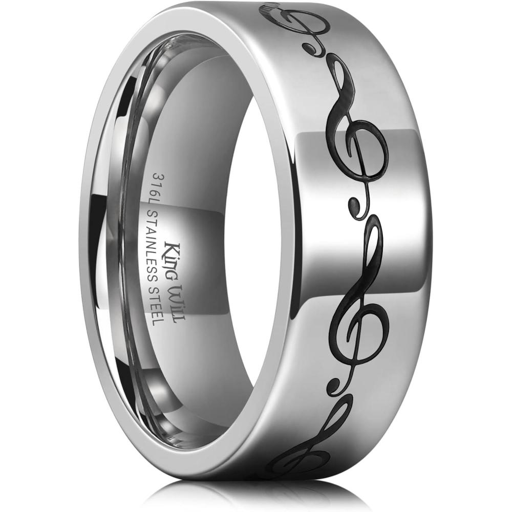 imageKing Will 316L Stainless Steel Wedding Band for Men8mm SteelBlue Wedding Ring Polished with Music StaffMusical NoteCar DesignComfort Fit for Everyday Wear Size 712SteelMusical note