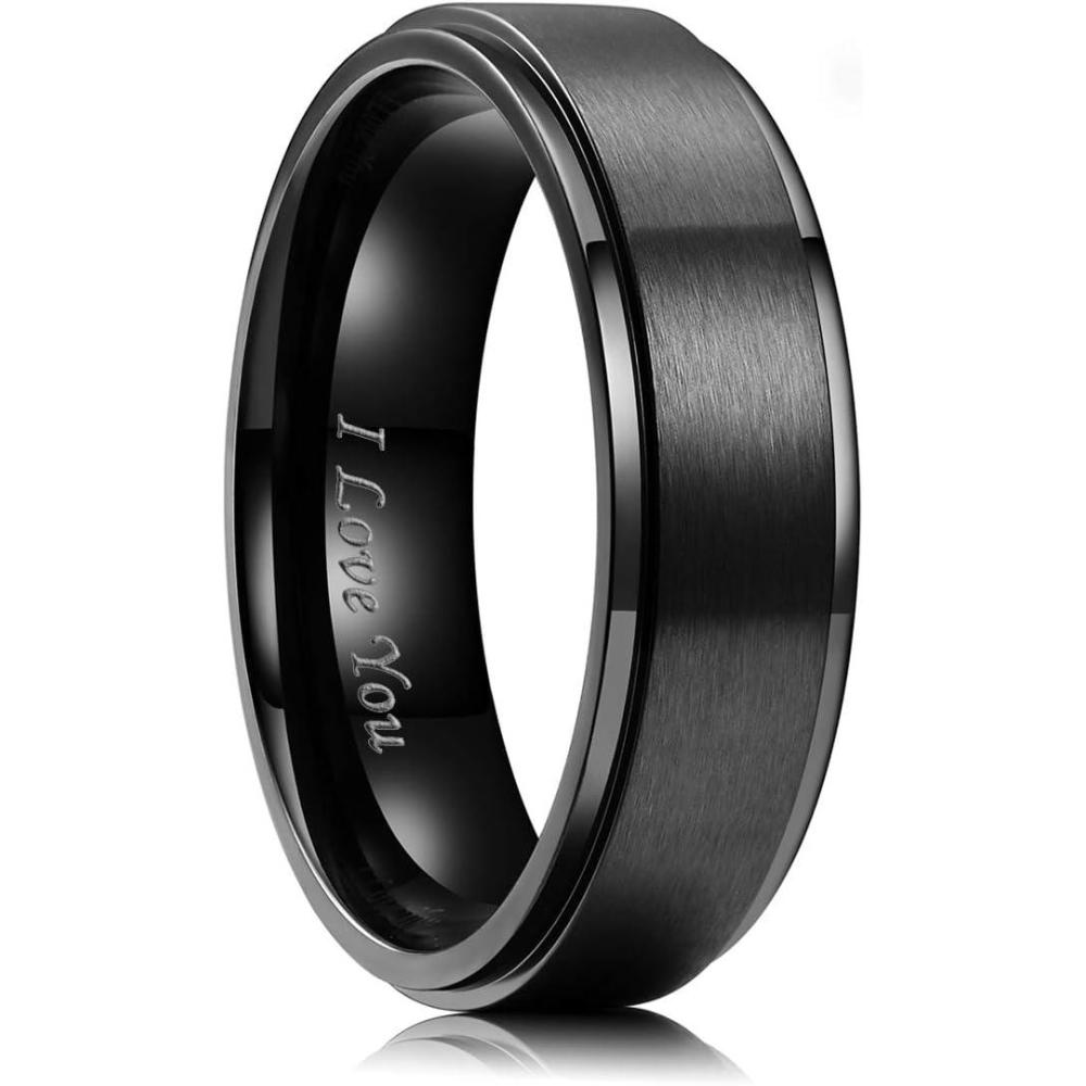 imageKing Will 316L Stainless Steel Wedding Ring for Men Women 2mm8mm Width BlackSilverGold Wdding Band Laser I Love You Multic StyleComfort Fit Size 416Black 6mm Step