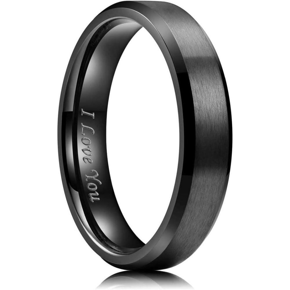 imageKing Will 316L Stainless Steel Wedding Ring for Men Women 2mm8mm Width BlackSilverGold Wdding Band Laser I Love You Multic StyleComfort Fit Size 416Black 5mm Beveled