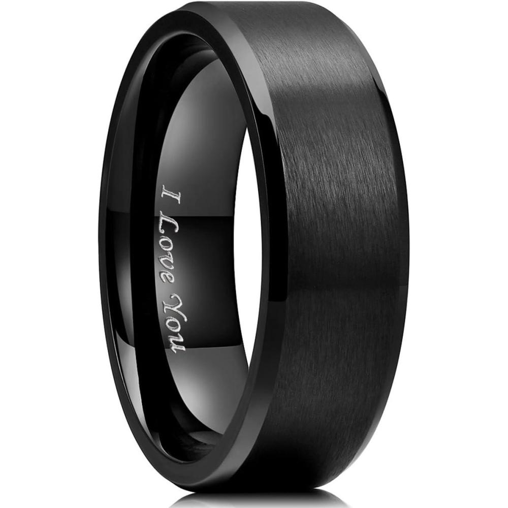 imageKing Will 316L Stainless Steel Wedding Ring for Men Women 2mm8mm Width BlackSilverGold Wdding Band Laser I Love You Multic StyleComfort Fit Size 416Black 8mm Beveled