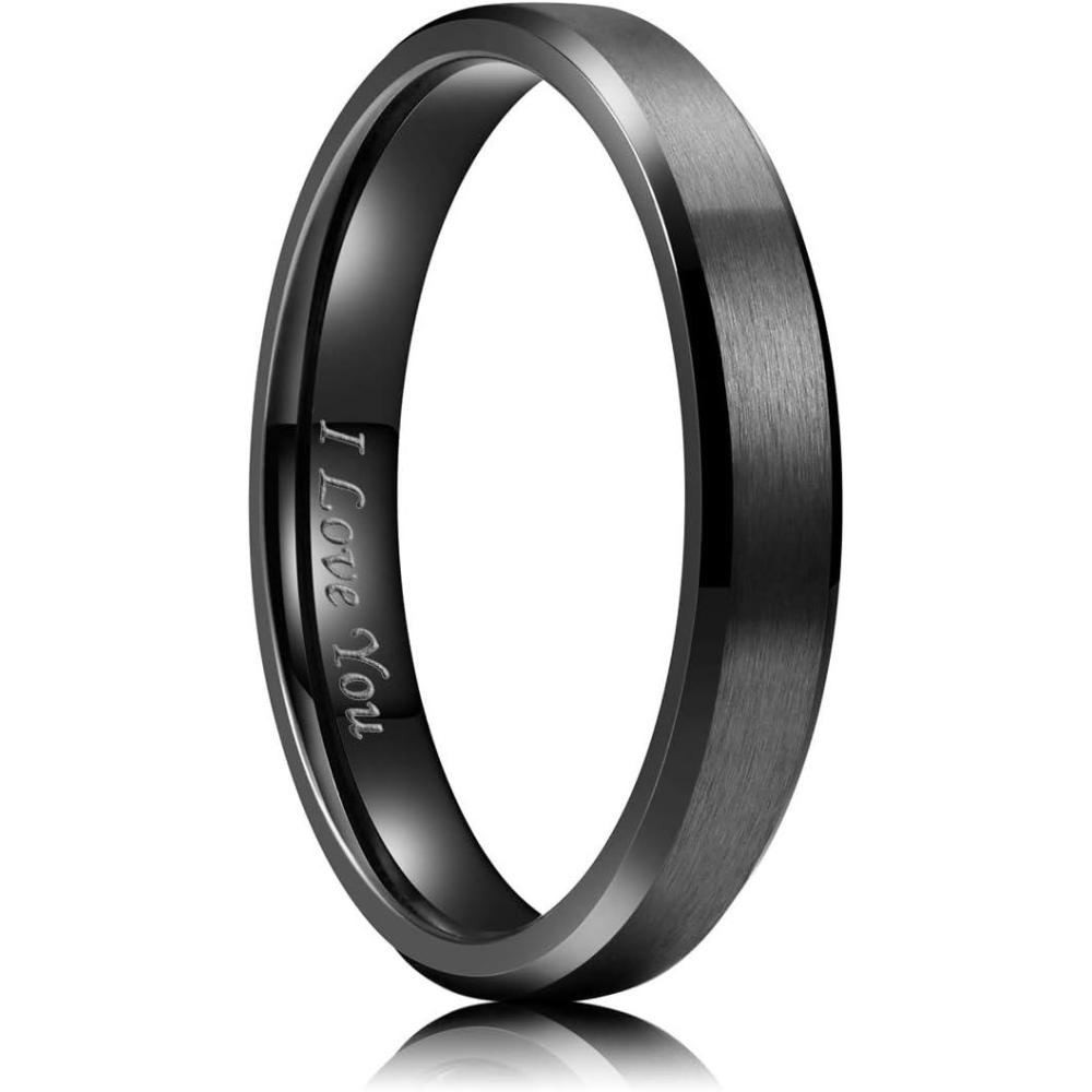 imageKing Will 316L Stainless Steel Wedding Ring for Men Women 2mm8mm Width BlackSilverGold Wdding Band Laser I Love You Multic StyleComfort Fit Size 416Black 4mm Beveled