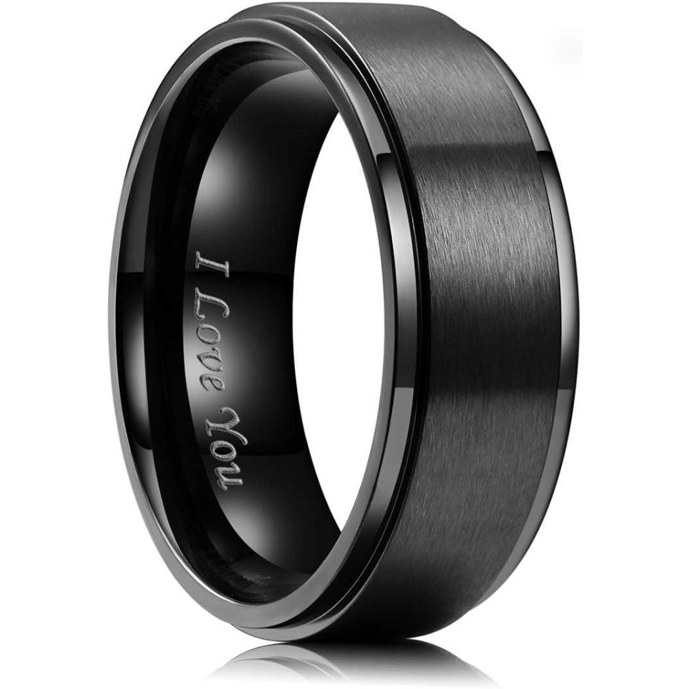 imageKing Will 316L Stainless Steel Wedding Ring for Men Women 2mm8mm Width BlackSilverGold Wdding Band Laser I Love You Multic StyleComfort Fit Size 416Black 8mm Step