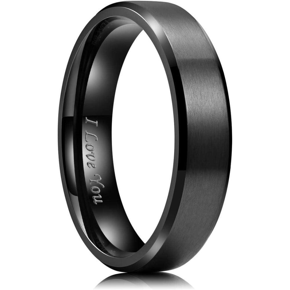 imageKing Will 316L Stainless Steel Wedding Ring for Men Women 2mm8mm Width BlackSilverGold Wdding Band Laser I Love You Multic StyleComfort Fit Size 416Black 6mm Beveled