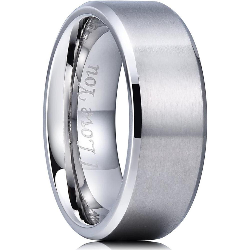 imageKing Will 316L Stainless Steel Wedding Ring for Men Women 2mm8mm Width BlackSilverGold Wdding Band Laser I Love You Multic StyleComfort Fit Size 416Silver 8mm Matte