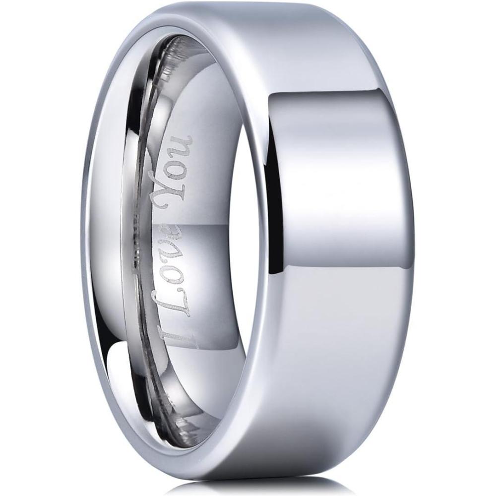 imageKing Will 316L Stainless Steel Wedding Ring for Men Women 2mm8mm Width BlackSilverGold Wdding Band Laser I Love You Multic StyleComfort Fit Size 416Silver 8mm Polished
