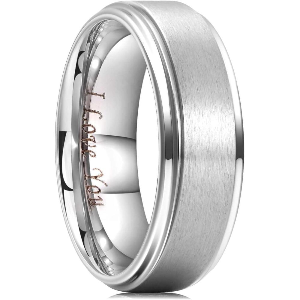 imageKing Will 316L Stainless Steel Wedding Ring for Men Women 2mm8mm Width BlackSilverGold Wdding Band Laser I Love You Multic StyleComfort Fit Size 416Sliver 6mm Step