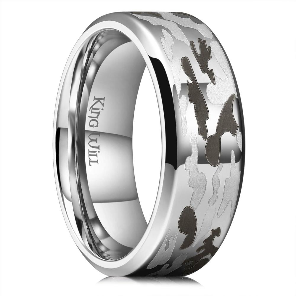 imageKing Will 316L Stainless Steel Wedding Ring for Men Women68mm Nature Collection with Mountain Waves Sunrise Forest Pattern Multicolor Available Comfort Fit Size 714CCamo