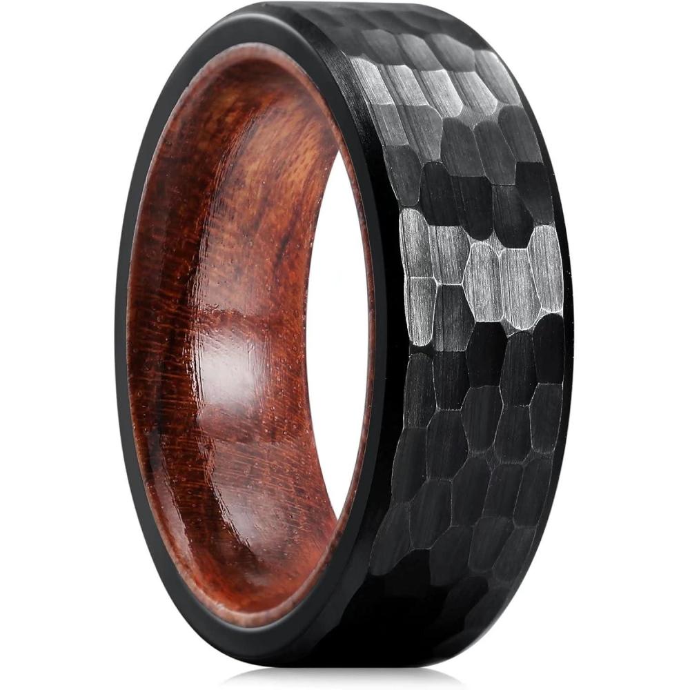 imageKing Will 68mm Wedding Band for Men SilverBlack Hammered Titanium Wedding Ring Inlaid Wood Inner Hole Wedding Band for Men Matte Brushed Comfort Fit 714DBlack
