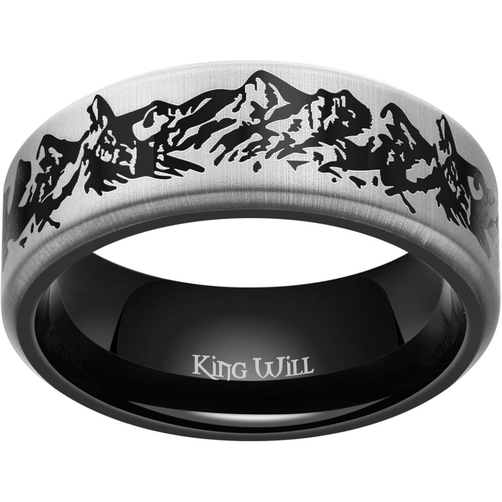 imageKing Will 68mm Wedding Band for Men SilverBlack Hammered Titanium Wedding Ring Inlaid Wood Inner Hole Wedding Band for Men Matte Brushed Comfort Fit 714ESilver Mountain 8mm