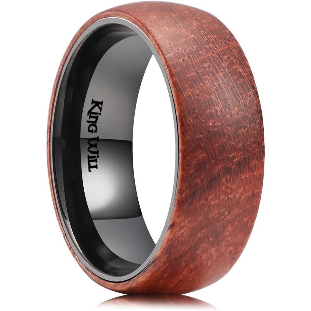 imageKing Will 68mm Wedding Band for Men SilverBlack Hammered Titanium Wedding Ring Inlaid Wood Inner Hole Wedding Band for Men Matte Brushed Comfort Fit 714B8mm