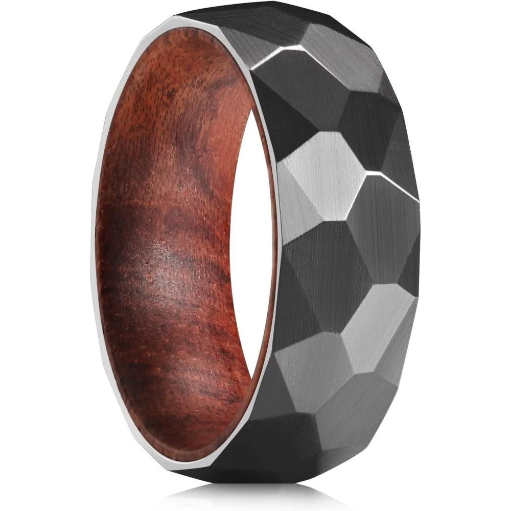 imageKing Will 68mm Wedding Band for Men SilverBlack Hammered Titanium Wedding Ring Inlaid Wood Inner Hole Wedding Band for Men Matte Brushed Comfort Fit 714CBlack
