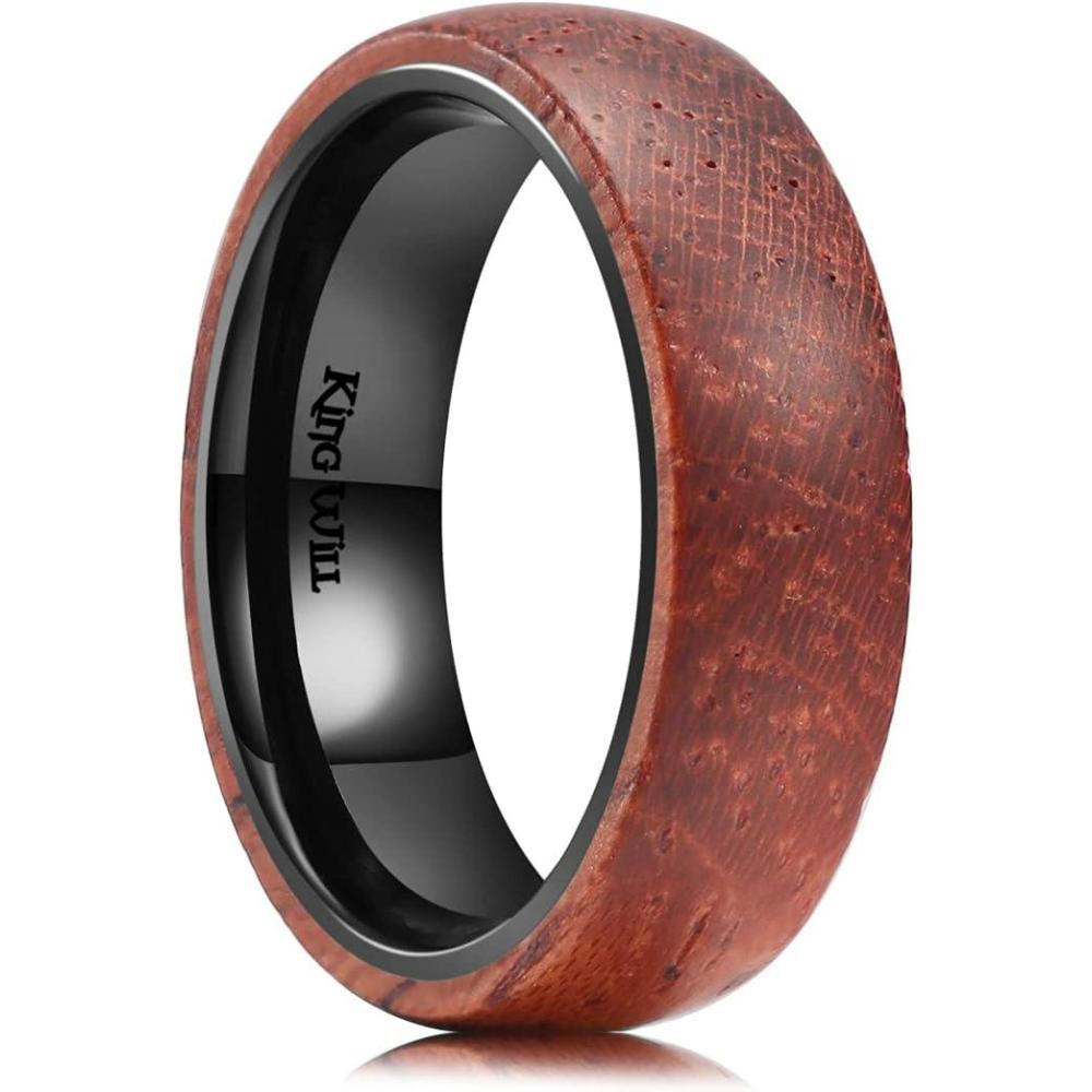 imageKing Will 68mm Wedding Band for Men SilverBlack Hammered Titanium Wedding Ring Inlaid Wood Inner Hole Wedding Band for Men Matte Brushed Comfort Fit 714B6mm