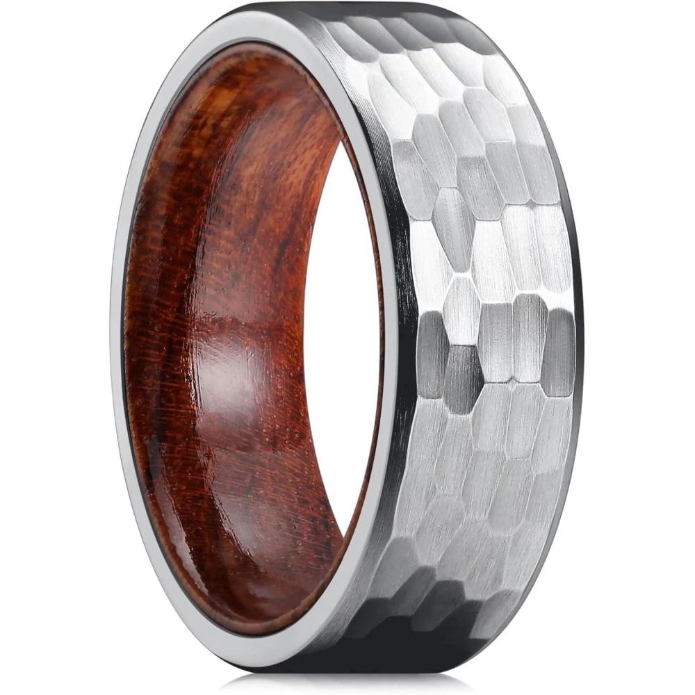 imageKing Will 68mm Wedding Band for Men SilverBlack Hammered Titanium Wedding Ring Inlaid Wood Inner Hole Wedding Band for Men Matte Brushed Comfort Fit 714DSilver