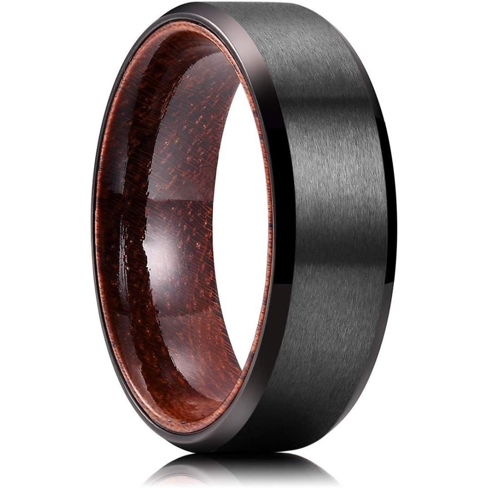 imageKing Will 68mm Wedding Band for Men SilverBlack Hammered Titanium Wedding Ring Inlaid Wood Inner Hole Wedding Band for Men Matte Brushed Comfort Fit 714A8mm