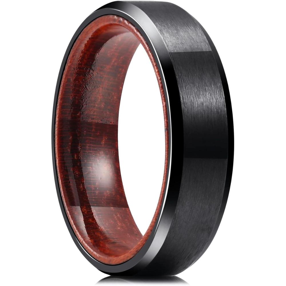 imageKing Will 68mm Wedding Band for Men SilverBlack Hammered Titanium Wedding Ring Inlaid Wood Inner Hole Wedding Band for Men Matte Brushed Comfort Fit 714A6mm