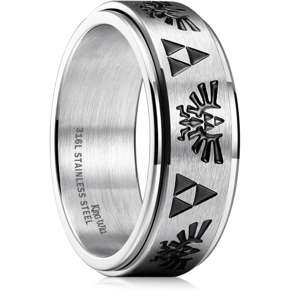 imageKing Will 6mm 7mm 8mm Silver Black Stainless Steel Ring Spinner Ring Anxiety Relief Wedding Ring For Men Women Forest Elk Deer FamilyMoon StarSkull HeadEvil EyePoker Pattern Size 714Zelda