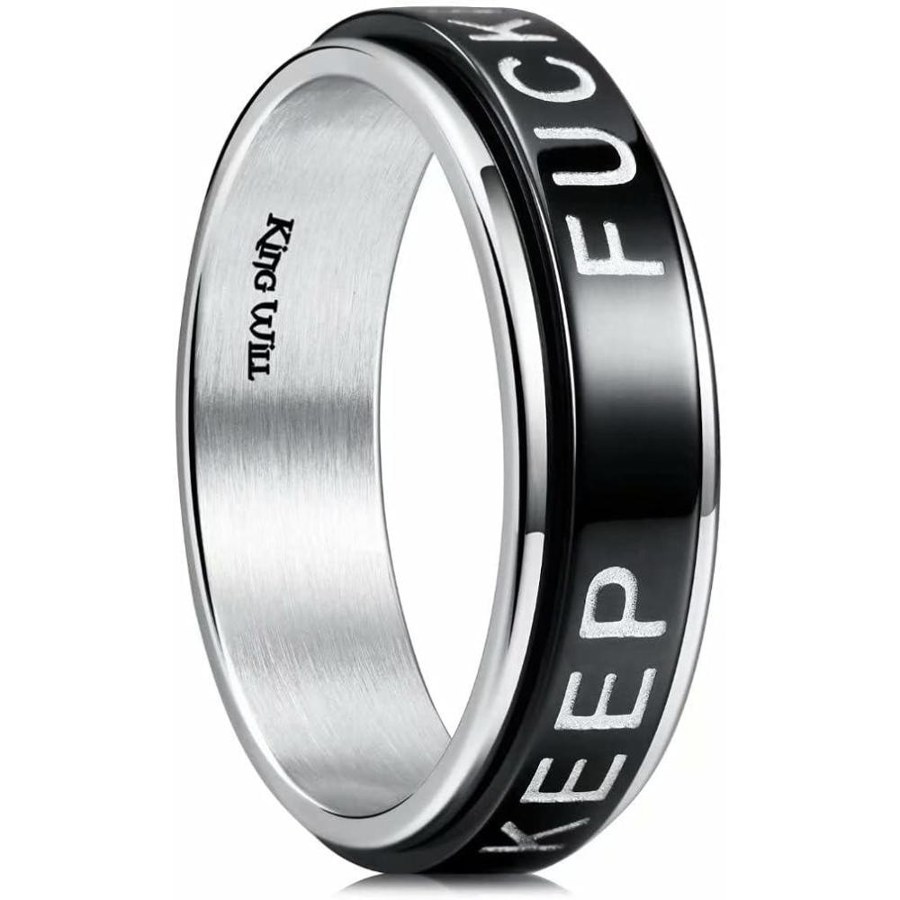 imageKing Will 6mm 7mm 8mm Silver Black Stainless Steel Ring Spinner Ring Anxiety Relief Wedding Ring For Men Women Forest Elk Deer FamilyMoon StarSkull HeadEvil EyePoker Pattern Size 714Keep Going