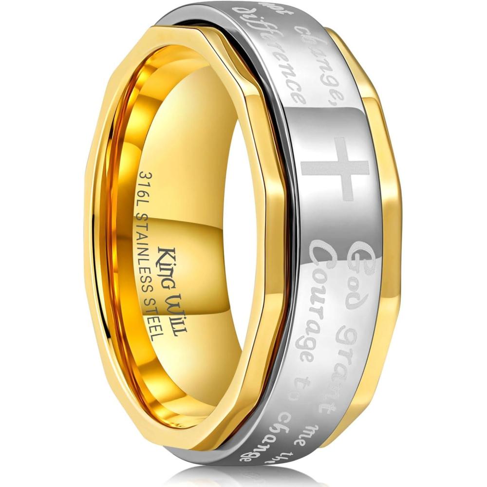 imageKing Will 8mm BlackGoldSilver Stainless Steel Ring Lords Prayer Rotatable Ring Men Wedding Band Rings Comfort Fitcross silver gold