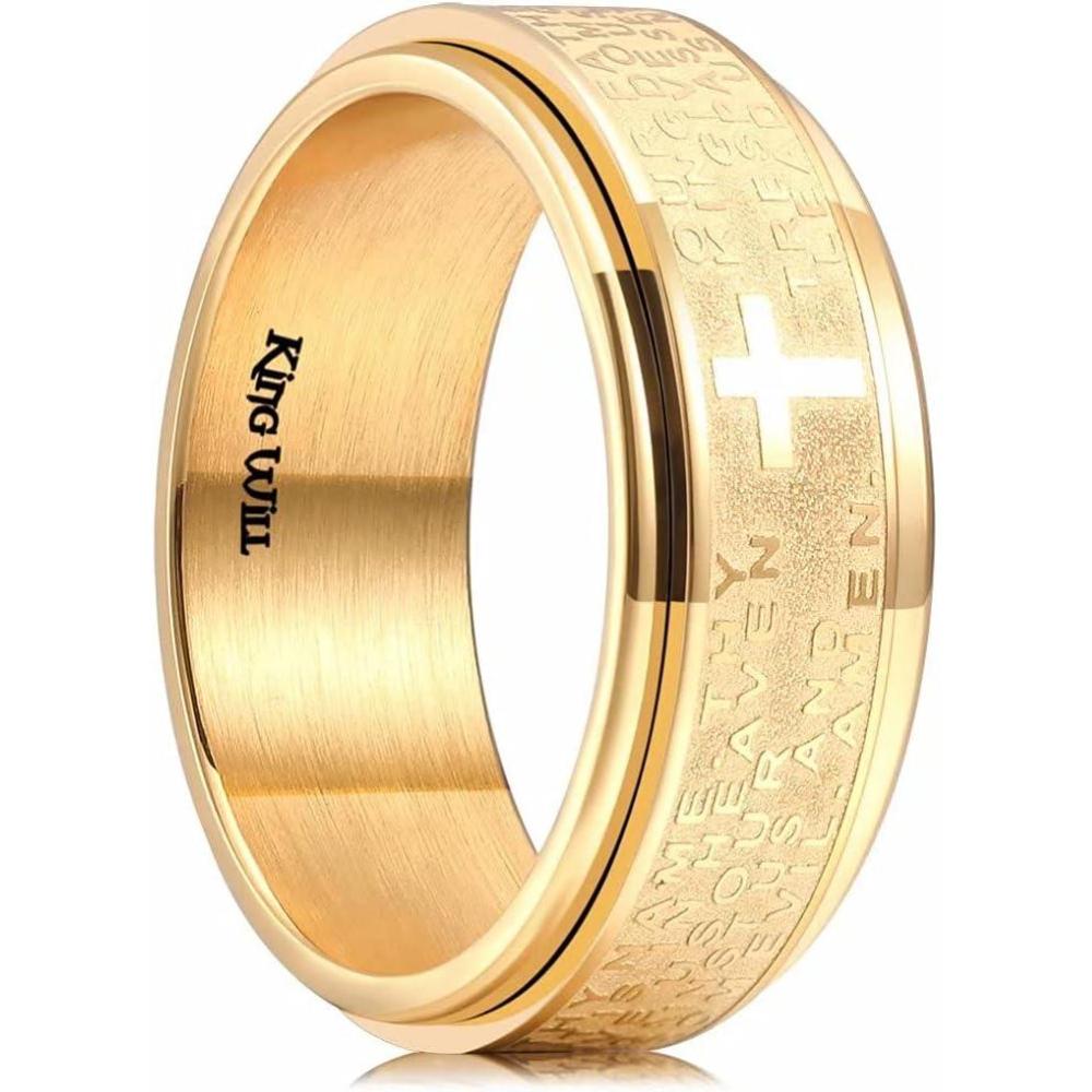 imageKing Will 8mm BlackGoldSilver Stainless Steel Ring Lords Prayer Rotatable Ring Men Wedding Band Rings Comfort Fitgold