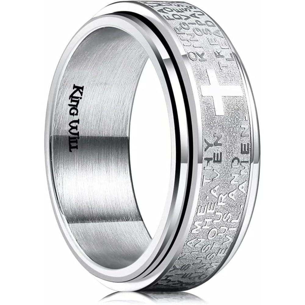 imageKing Will 8mm BlackGoldSilver Stainless Steel Ring Lords Prayer Rotatable Ring Men Wedding Band Rings Comfort Fitsilver