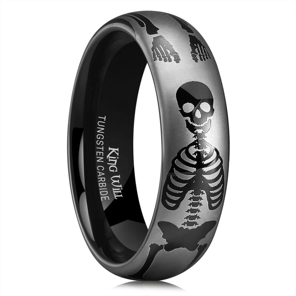 imageKing Will 8mm BlackSilverBlue Mens Tungsten Carbide Ring Laser Celtic KnotWolf HeadDragon Polish Edge Wedding Band Comfort FitGunmetal Skull
