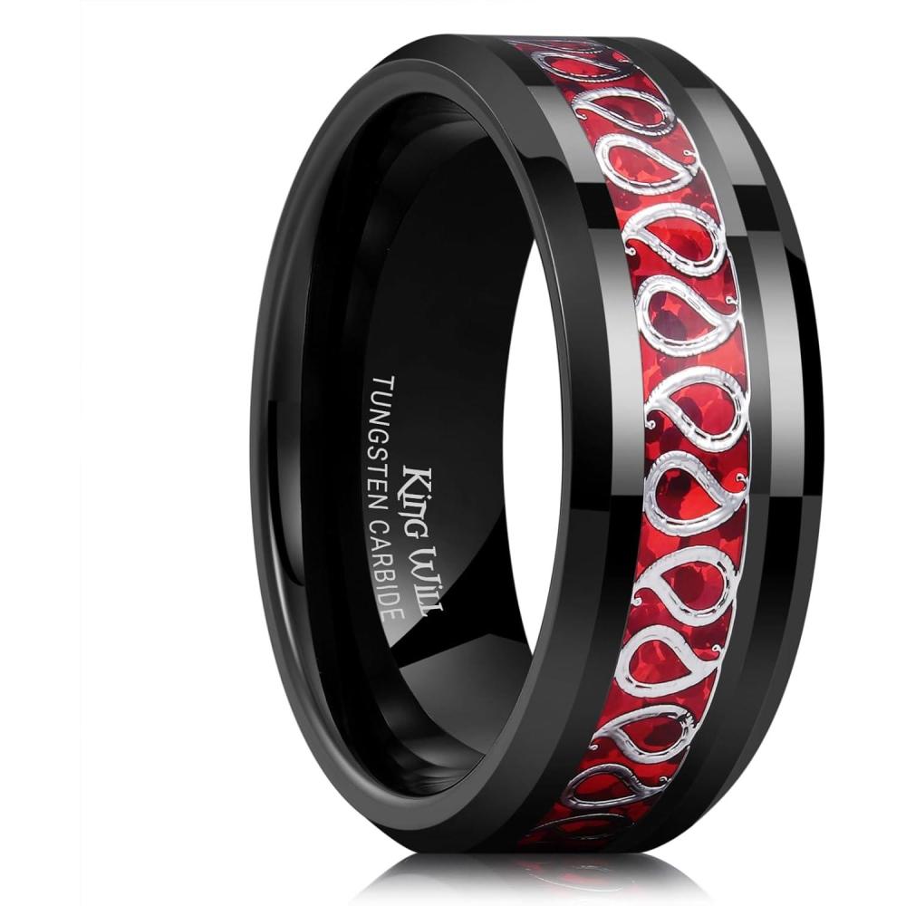 imageKing Will 8mm Mens Tungsten Wedding Band Masonic Compass Square Free Mason RingIrish CladdaghSpiderOpal Sticker Inlay Skull Cashew Flower Gold Chain Silver Engagement Ring Beveled Polished EdgeCashew Flower Opal Sticker InlayRed