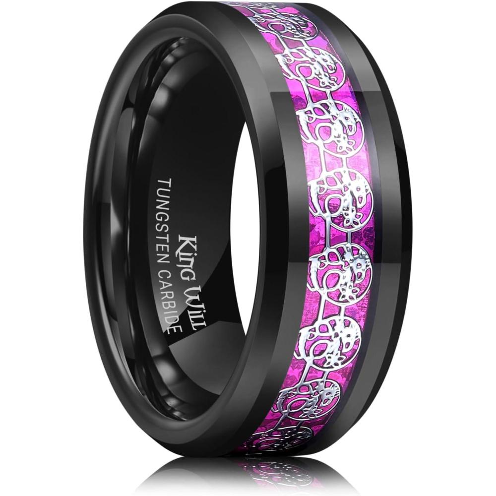 imageKing Will 8mm Mens Tungsten Wedding Band Masonic Compass Square Free Mason RingIrish CladdaghSpiderOpal Sticker Inlay Skull Cashew Flower Gold Chain Silver Engagement Ring Beveled Polished EdgeSkull Sticker Purple Opal