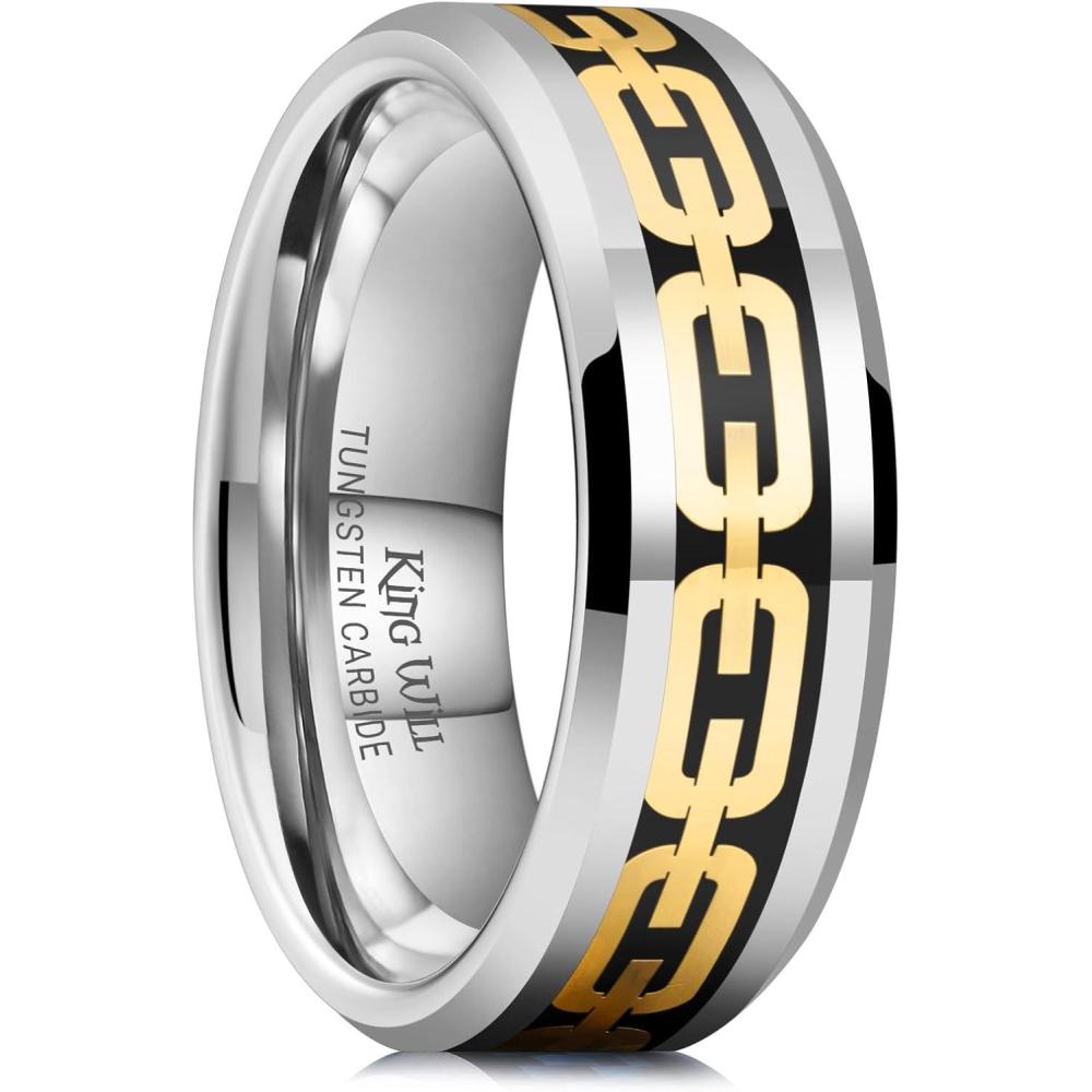 imageKing Will 8mm Mens Tungsten Wedding Band Masonic Compass Square Free Mason RingIrish CladdaghSpiderOpal Sticker Inlay Skull Cashew Flower Gold Chain Silver Engagement Ring Beveled Polished EdgeSilverGold Chain Opal Stick Inlay