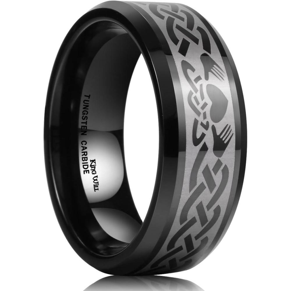 imageKing Will 8mm Mens Tungsten Wedding Band Masonic Compass Square Free Mason RingIrish CladdaghSpiderOpal Sticker Inlay Skull Cashew Flower Gold Chain Silver Engagement Ring Beveled Polished EdgeIrish Claddagh