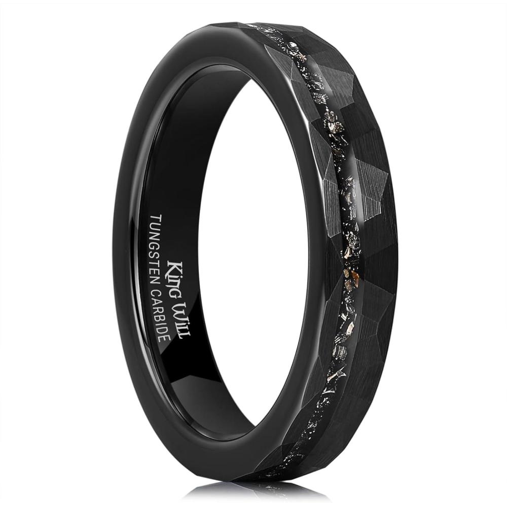 imageKing Will 8mm Tungsten Carbide Opal Rings For Men Black Wedding Band Blue Opal Inlay Brushed Hammered Promise Rings Comfort Fit Size 7144mm