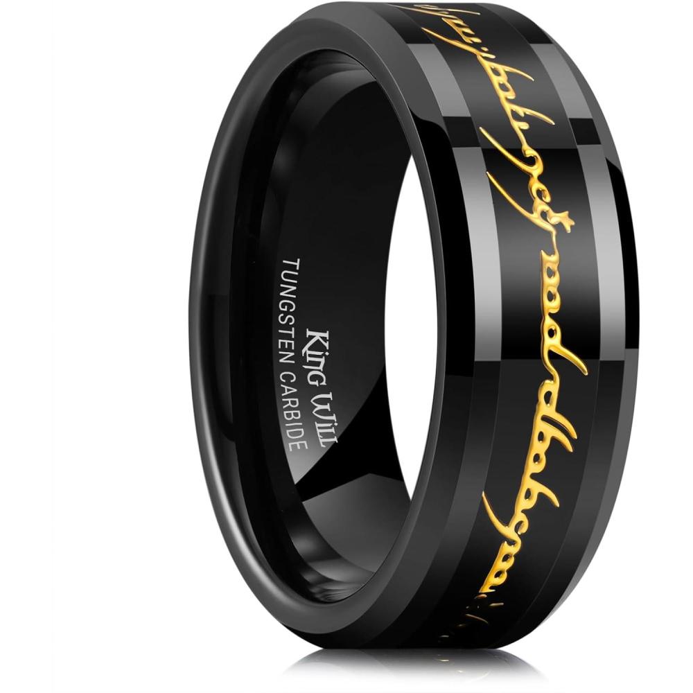 imageKing Will 8mm Tungsten Carbide Ring for Men BlackSilverGold Plated Wedding Bands High Polished Beveled Edge Comfort FitBlackGold