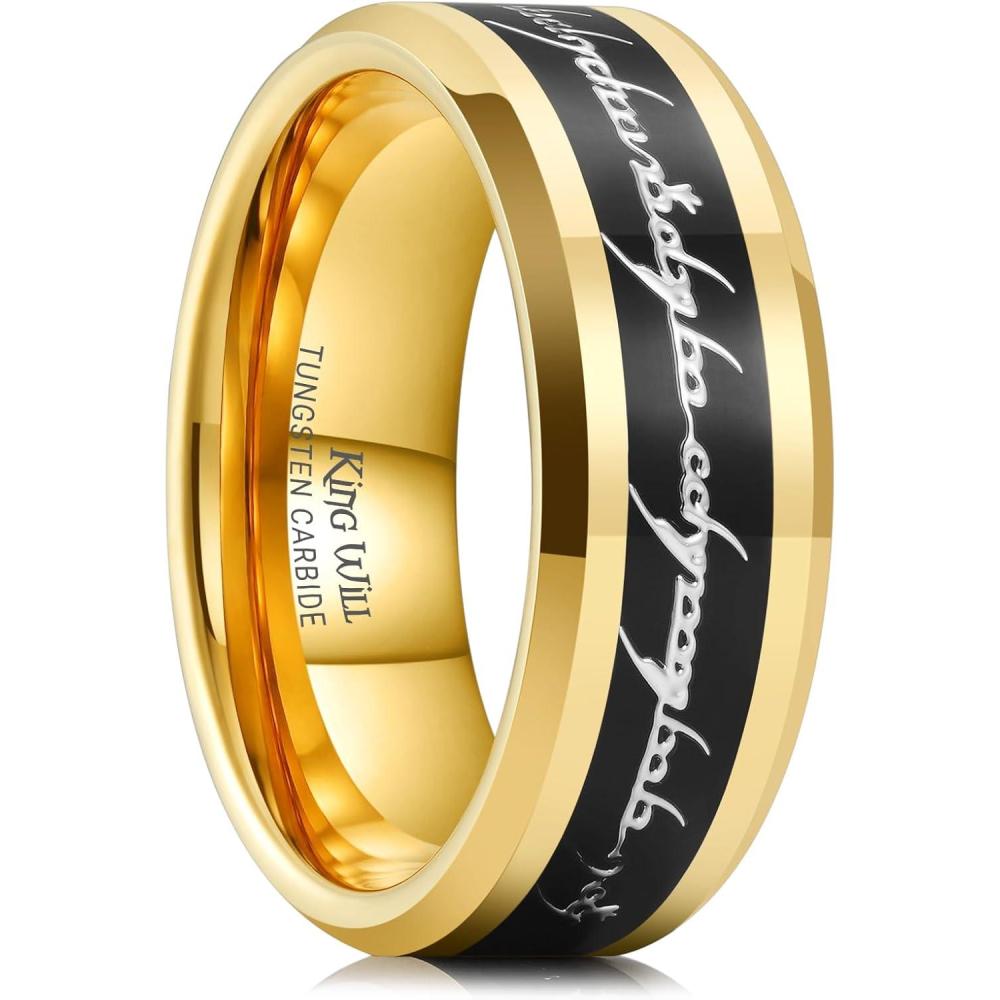 imageKing Will 8mm Tungsten Carbide Ring for Men BlackSilverGold Plated Wedding Bands High Polished Beveled Edge Comfort Fitgold black gunmetal