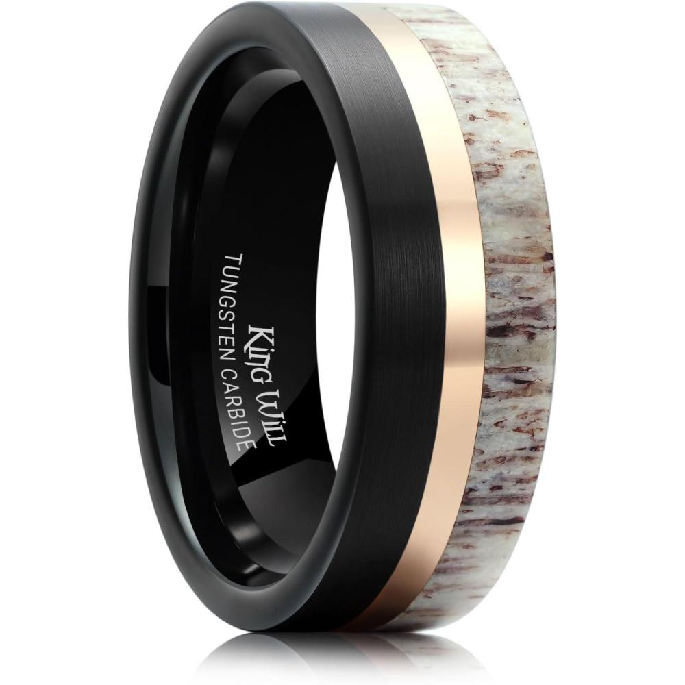 imageKing Will 8mm Wooden Wedding Band Celtic Deer Mens Rings Engagement Ring Anniversary Couple Bands Set Comfort Fit Size 6148mm black