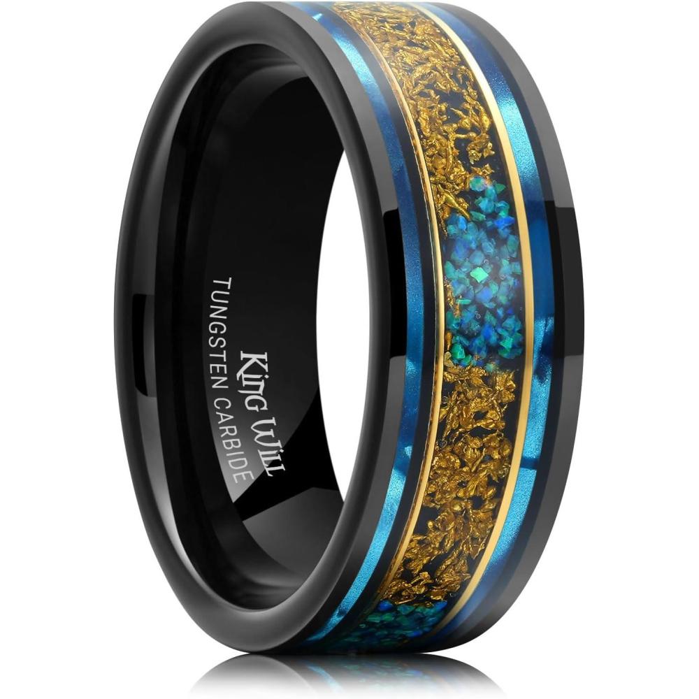 imageKing Will 8mm Wooden Wedding Band Celtic Deer Mens Rings Engagement Ring Anniversary Couple Bands Set Comfort Fit Size 614Blue Copper Opal