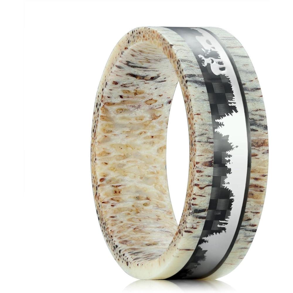 imageKing Will 8mm Wooden Wedding Band Celtic Deer Mens Rings Engagement Ring Anniversary Couple Bands Set Comfort Fit Size 614Deer