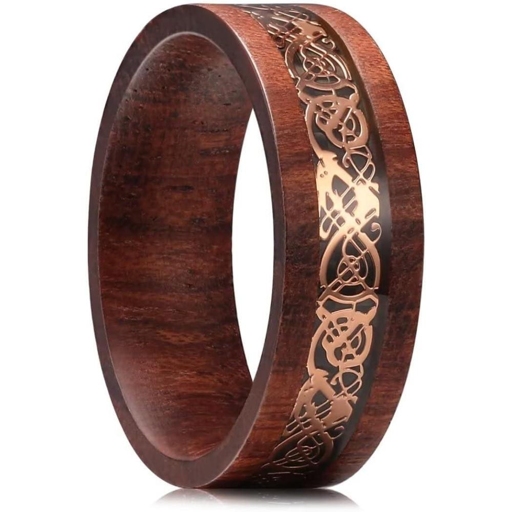 imageKing Will 8mm Wooden Wedding Band Celtic Deer Mens Rings Engagement Ring Anniversary Couple Bands Set Comfort Fit Size 614Dragon