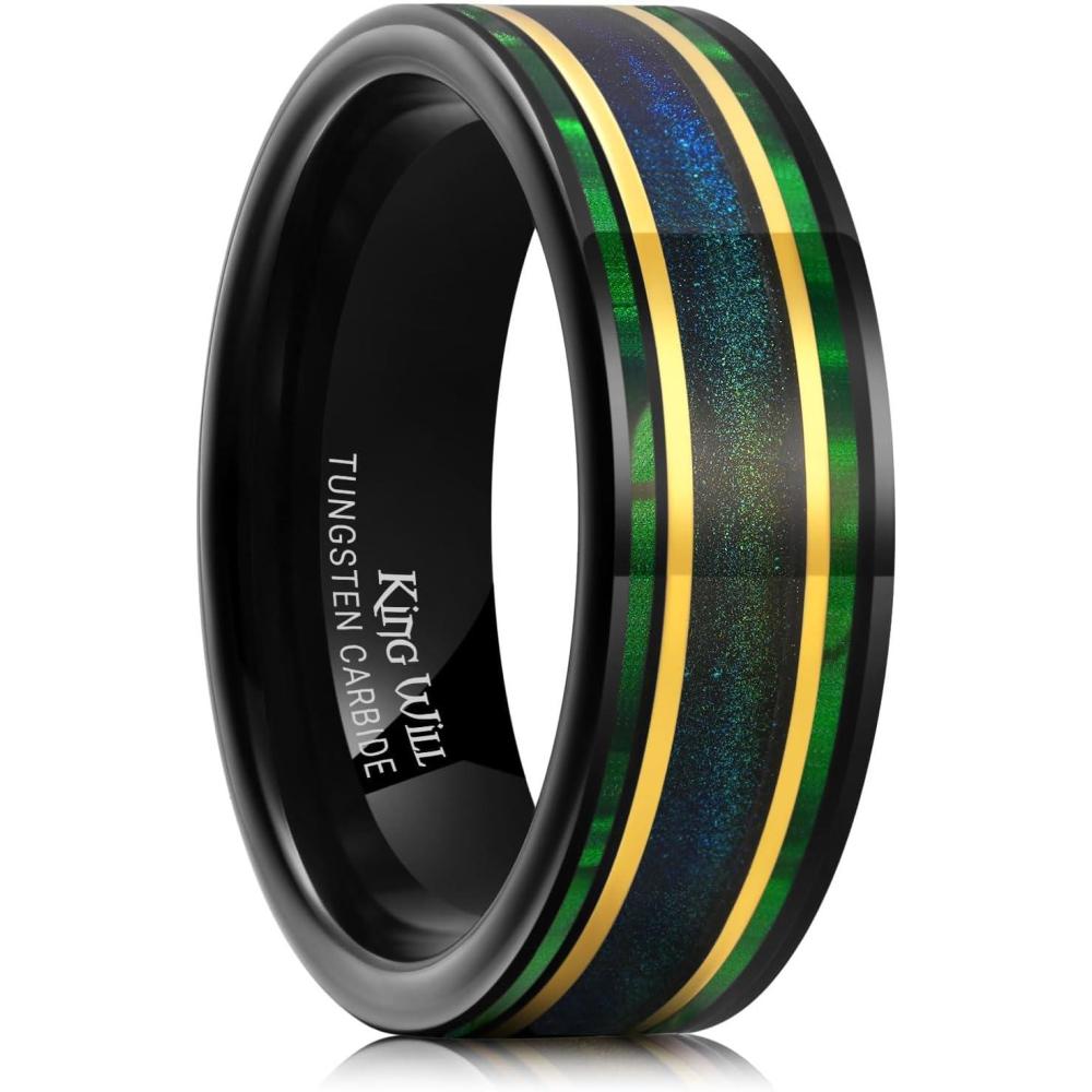 imageKing Will 8mm Wooden Wedding Band Celtic Deer Mens Rings Engagement Ring Anniversary Couple Bands Set Comfort Fit Size 614Green Blue Green