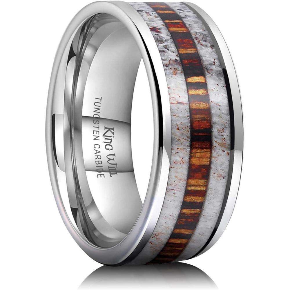 imageKing Will 8mm Wooden Wedding Band Celtic Deer Mens Rings Engagement Ring Anniversary Couple Bands Set Comfort Fit Size 614STEELDEER