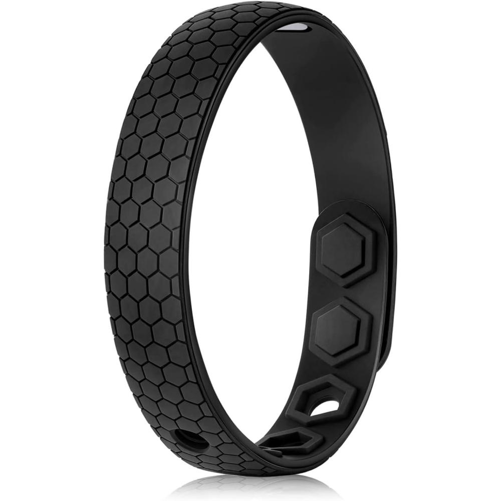 imageKing Will Adjustable Silicone Bracelet for Men 10quotquot Breathable Rubber Wristband Designed with LightingSquares BlackGreyBlack Honeycomb