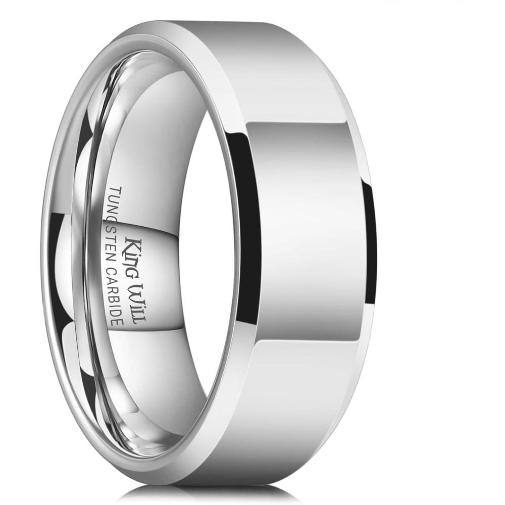 imageKing Will BASIC Men Women 4mm5mm6mm7mm8mm Tungsten Rings Polished Wedding Band Engagement Anniversary Band Comfort Fit8mm