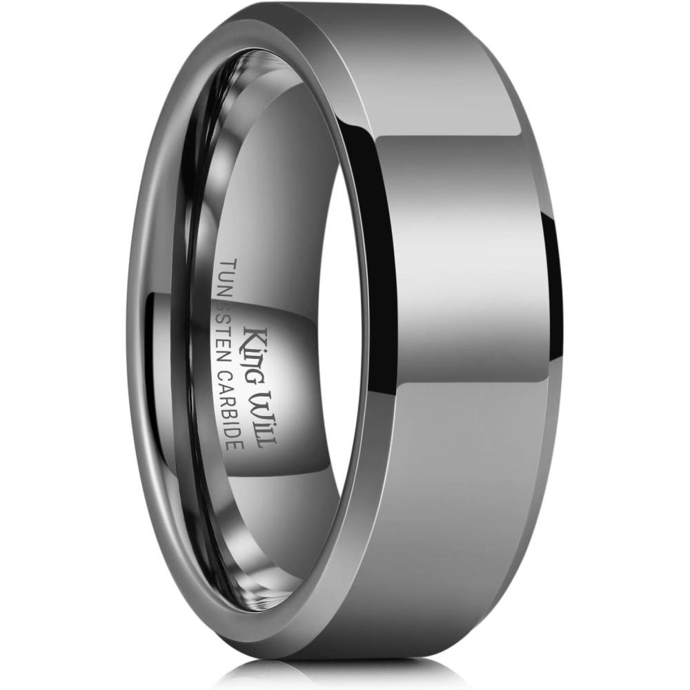imageKing Will BASIC Men Women 4mm5mm6mm7mm8mm Tungsten Rings Polished Wedding Band Engagement Anniversary Band Comfort FitGunmetal 8mm
