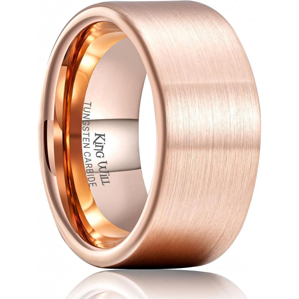 imageKing Will Basic GoldRose GoldBrown Plated Tungsten Wedding Band for MenWomen 2mm4mm6mm8mm10mm12mm Width Band Rings Pipe Cut Matte Brushed Finish Cigar Band Ring Comfort FitRose Gold10mm